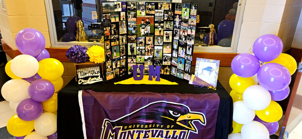 Berkley Mooney’s memorabilia table for Monday’s signing ceremony at Oxford High School.